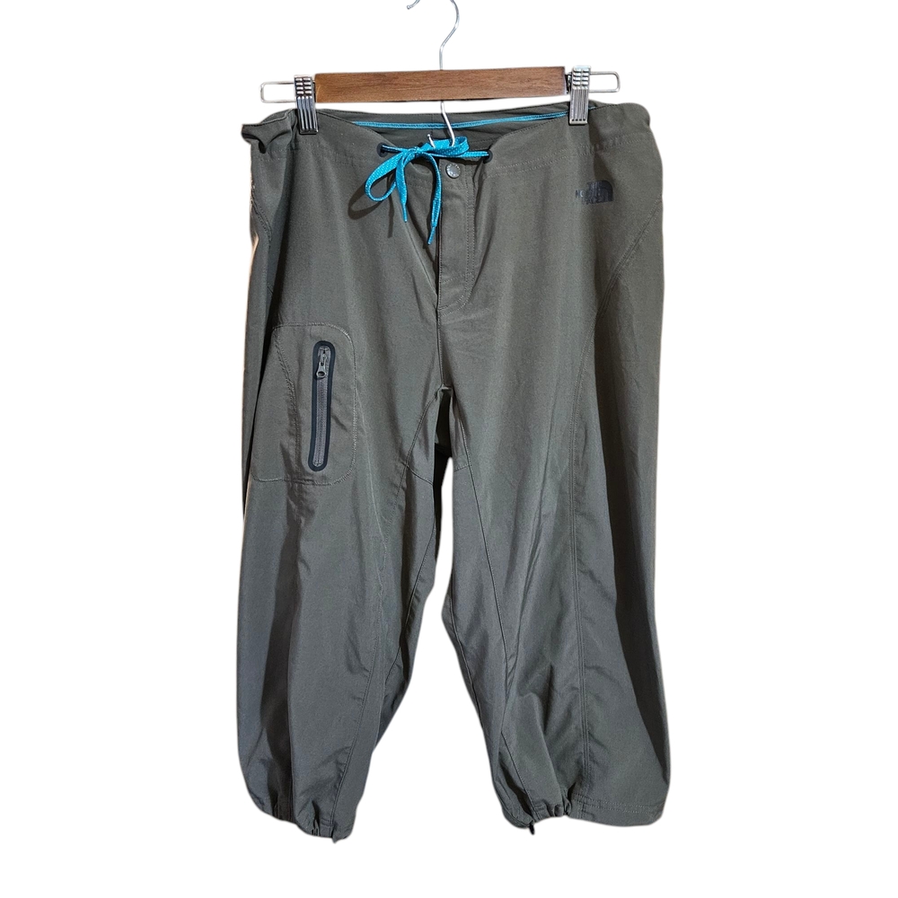 THE NORTH FACE WOMENS CAPRI SPORTS HIKING PANTS  ARMY GREEN, DRAWSTRING SIZE 12